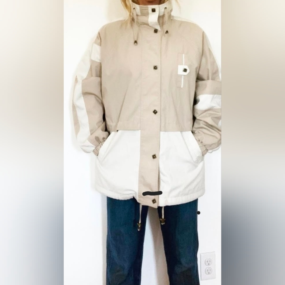 Beige and White Hooded Jacket